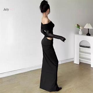 Váy một vai lưới dài phong cách Pháp