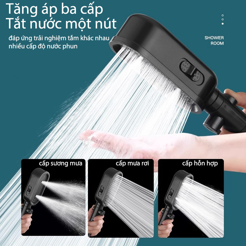 Vòi sen tăng áp 3 chế độ,Vòi Sen Tăng Áp Cao Cấp,có đầu xả lớn,Có Lõi Lọc Nước An Toàn Cho Da