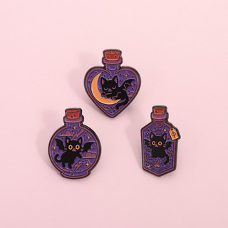 Huy hiệu mèo phù thủy màu tím gothic, sáng tạo, dễ thương - Phụ kiện thời trang cho ba lô và quần áo