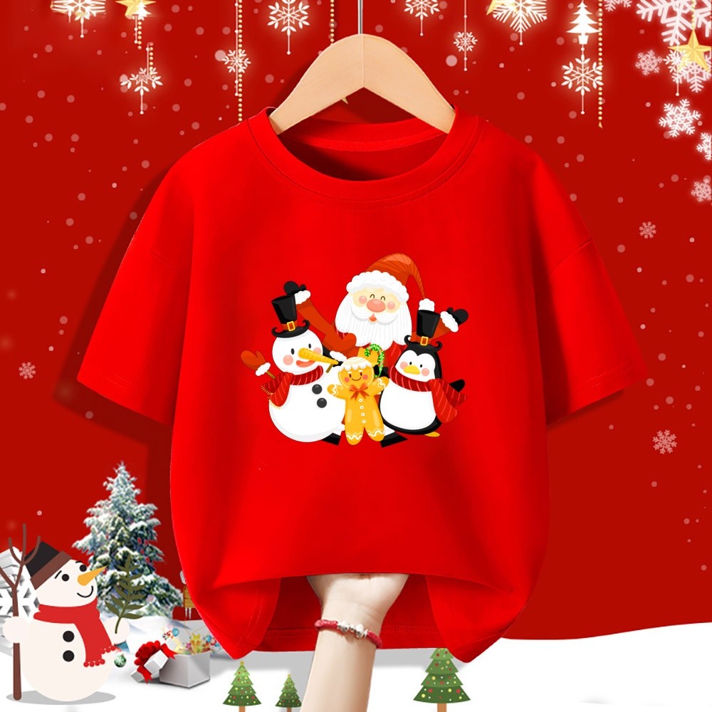 Trẻ Em Giáng Sinh Người Tuyết Và Ông Già Noel In Hình Áo Thun Dễ Thương Lễ Hội Tay Ngắn Ngày Lễ Quà Tặng Top