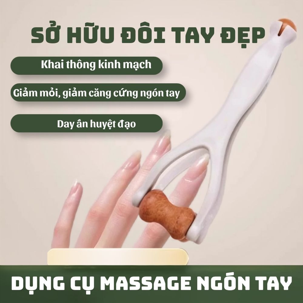 FlexFitShop Con lăn massage ngón tay bằng gỗ Dụng cụ bấm huyệt cầm tay giảm căng thẳng cải thiện lưu thông Massage DC001
