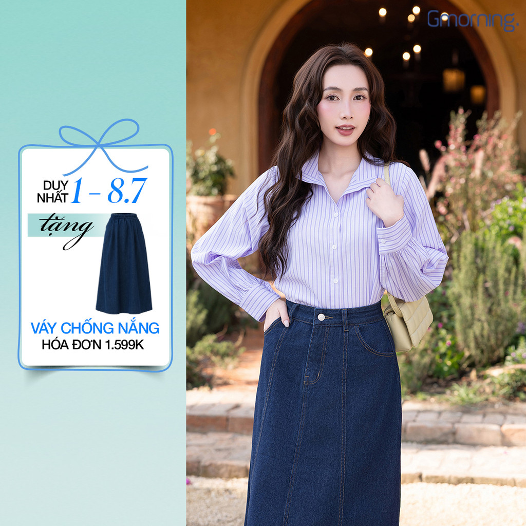 Áo sơ mi nữ dáng suông GUMAC - Gmorning form rông tay dài lai bâu YAG04042