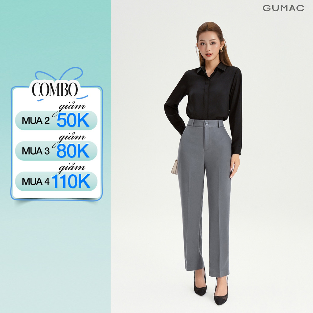 Quần Ống Đứng Nữ 95cm GUMAC Quần Tây Công Sở Lưng Cao Có Túi Vải Tuyết Mưa Cạp Cao Tôn Dáng LQF1002