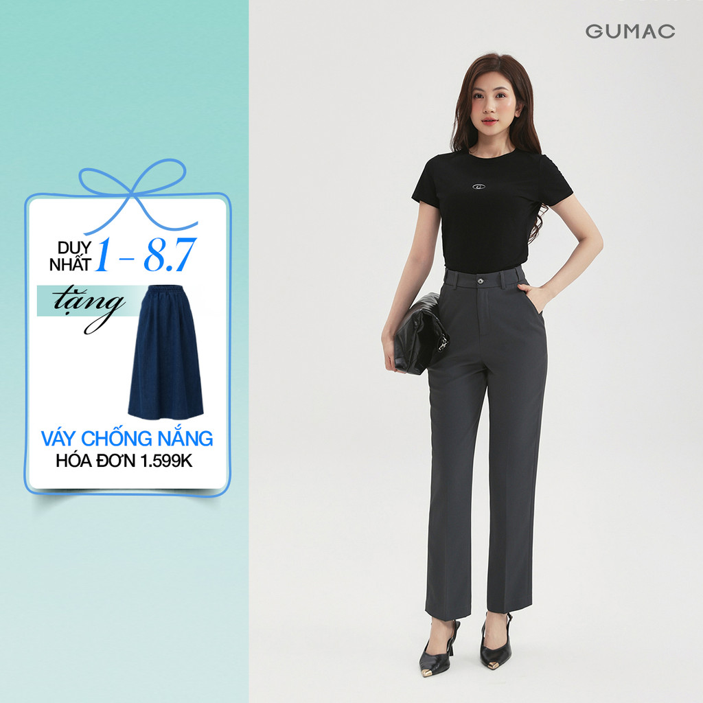 Quần Tây Nữ GUMAC Form Ống Đứng Lưng Thun Thoải Mái Thanh Lịch QF05022