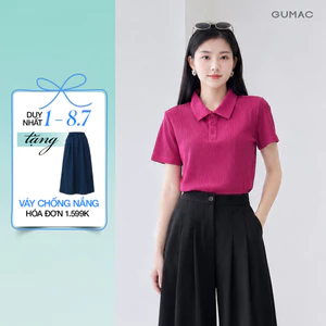 Áo polo nữ GUMAC tay ngắn nẹp cổ gài 3 nút cùng màu áo PLE11074