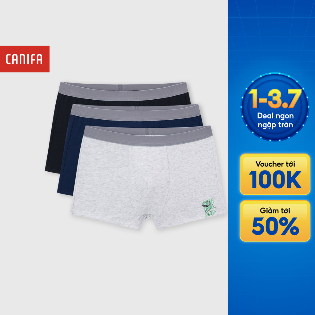 Combo 3 quần sịp đùi bé trai CANIFA quần lót mix màu chất liệu cotton pha mềm mại 2US26A001