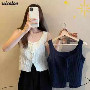 Dây đeo dệt kim NICOLOO, Áo khoác ngoài mỏng lưng làm đẹp, Thời trang mùa hè giản dị Spice Girl Crop Top dành cho nữ
