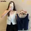 Dây đeo dệt kim NICOLOO, Áo khoác ngoài mỏng lưng làm đẹp, Thời trang mùa hè giản dị Spice Girl Crop Top dành cho nữ