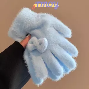 TMOY 1 Cặp Mùa Đông Sang Trọng Ấm Áp Thi Găng Tay Nữ Bé Gái Dễ Thương Màu Trơn Găng Tay Nơ Ngọt Ngào Găng Tay Đi Xe Đạp Học Sinh Quà Tặng TMOY