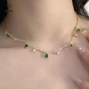 Retro Emerald dát kim cương giả Nelace Nữ Tính khí đơn giản Tinh tế Chuỗi xương đòn Quà tặng trang sức [Mina]
