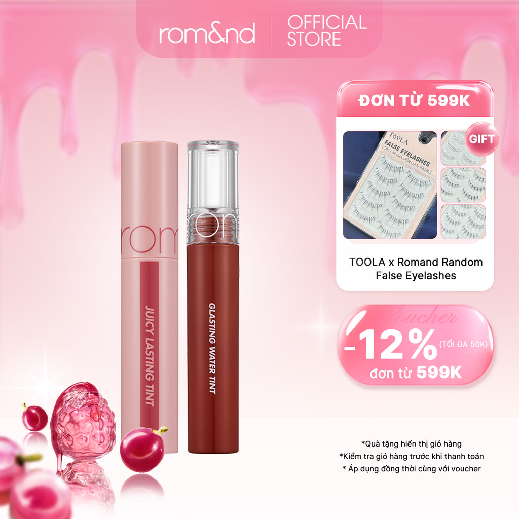[Romand] Combo Son Tint bóng lì Hàn Quốc Romand Juicy Lasting Tint 5.5g + Son tint nước Romand Glasting Water Tint 4g