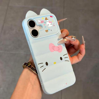 Ốp lưng nhựa mềm áo lông vũ tai mèo Hello Kitty nhiều sticker dễ thương, chống va đập bền lâu iPhone 12/13/14/15/16 Pro