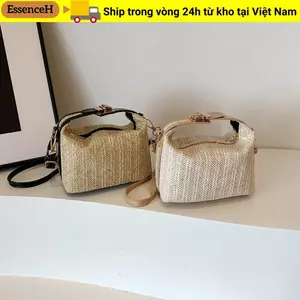 Túi cói ESSENCEH, Ống hút đan dây đeo vai Xô dệt, Ví dệt phong cách Bohemian cổ điển dành cho nữ