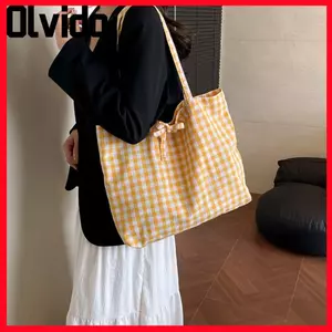 Túi Tote Kẻ Sọc OLVIDO, Thiết Kế Thắt Nơ Polyester Túi Đeo Vai, Túi Mua Sắm Dung Tích Lớn Nhẹ Thời Trang Mua Sắm