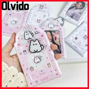 Hộp đựng thẻ ảnh OLVIDO, Hộp đựng thẻ sinh viên 3 inch Photocard hình chú chó dễ thương, Vỏ bảo vệ hình ảnh thần tượng Túi hoạt hình Móc khóa Hộp đựng thẻ ảnh