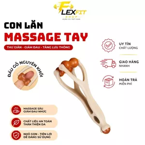 FlexFitShop Con lăn massage ngón tay bằng gỗ Dụng cụ bấm huyệt cầm tay giảm căng thẳng cải thiện lưu thông Massage DC001
