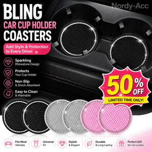 2 CÁI XE BLING RHINESTONE CUP GIỮ COASTER Chống trượt Chịu nhiệt Vòng uống Pad Trang trí nội thất ô tô