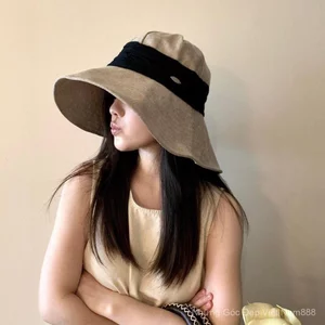 Mũ Xô Vải Lanh Cotton Quá Khổ Nữ Xuân Hè Phong Cách Mới Nhật Bản Thời Trang Pháp Thanh Lịch Che Nắng Du Lịch Mũ Văn Học