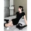 Đầm ngắn tay thuần khiết kiểu Pháp mùa hè phong cách Hàn Quốc Hot Girl Túi rộng hẹp Mông ôm vừa vặn Váy ngắn gọn Váy dài vừa vặn dành cho nữ