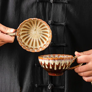 Cốc Cà Phê Gốm Cốc Lò Kính Thay Đổi Phong Cách Bohemian Trà Sữa Có Tay Cầm Tai Con Công Cốc Vòng Hoa ISQS