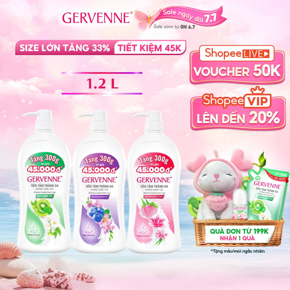 [TẶNG 33% DUNG TÍCH] Sữa tắm trắng da hương nước hoa Gervenne 1.2L/chai (3 mùi)