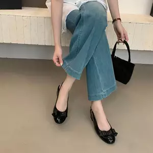 TT Bằng Sáng Chế Da Nơ Sandal Nữ Nêm Gót Chân Tất Cả Trận Đấu Dây Đeo Sau Đơn