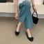 TT Bằng Sáng Chế Da Nơ Sandal Nữ Nêm Gót Chân Tất Cả Trận Đấu Dây Đeo Sau Đơn
