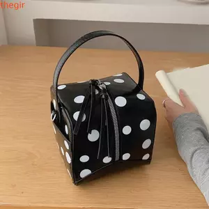 THEGIRL8B Túi xách chấm bi, Túi đeo vai hình hộp dây đeo có thể điều chỉnh PU, Dây kéo hợp thời trang Đóng cửa Top Tay cầm Túi đeo chéo vuông nhỏ Kỳ nghỉ