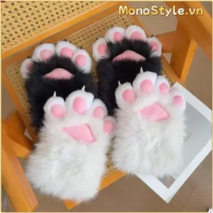 MONOSTYLE 1 Găng Tay Cosplay Mèo, Găng Tay Móng Vuốt Mèo Hoạt Hình Sang Trọng, Làm Dày Động Vật Squeaking Cosplay Găng Tay Đạo Cụ