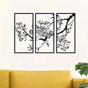 HELLOYOUNG 3 Kim Loại Hoa Đào Vuông Nghệ Thuật Treo Tường Thanh Lịch Điêu Khắc Thời Trang Trang Trang Trí Nhà Cho Văn Phòng Phòng Khách Phòng Ngủ Sân Vườn Quà Tặng Ngày Lễ