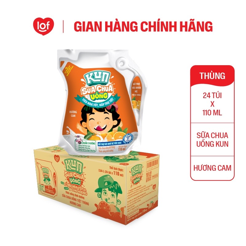 Sữa chua uống KUN vị cam thùng 24 túi x 110ml