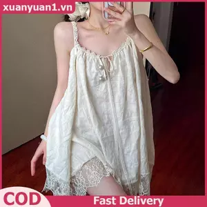XUAN Đi Biển Dây Đeo Đầm Babydoll Thiết Kế Du Lịch Ren Thoải Mái Rời Ngắn Sling Nhà Đầm VN