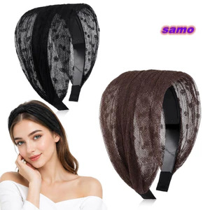 SAMO Vòng Tóc Bên Rộng, Mũ Chống Trượt Chấm Bi Ren Lưới Tóc, Phụ Kiện Tóc Co Giãn Cổ Điển Rỗng Nữ Dây Buộc Tóc Ren Cho Nữ Cô Gái