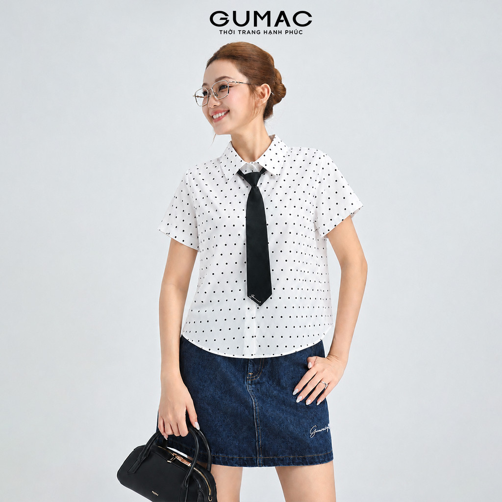 Áo Sơ Mi Nữ Tay Ngắn GMORNING Form Suông Lai Bầu Nhẹ Chất Kate In Mềm Kèm Cà Vạt Phối Rời Trẻ Trung YAG05010