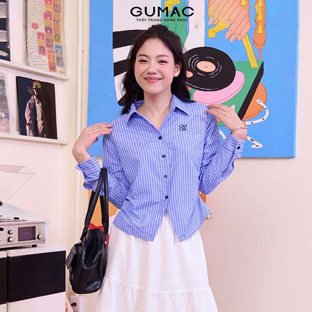 Áo Sơ Mi Nữ GUMAC Form Ôm Vừa Tay Dài Nhún Eo Cách Điệu YAF11036