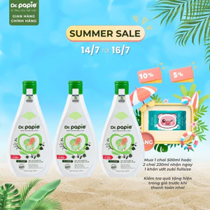 Combo 3 Nước Tắm Gội 2 IN 1 Chiết Xuất Trà Shan Tuyết Giảm Mẩn Đỏ Rôm Sảy Dr.Papie dành cho bé sơ sinh