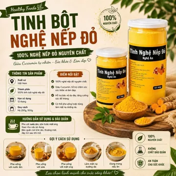 Tinh Bột Nghệ Nếp Đỏ Nguyên Chất 250G/500G Phố Núi Store | Bột Nghệ Tự Nhiên Dễ Pha Uống