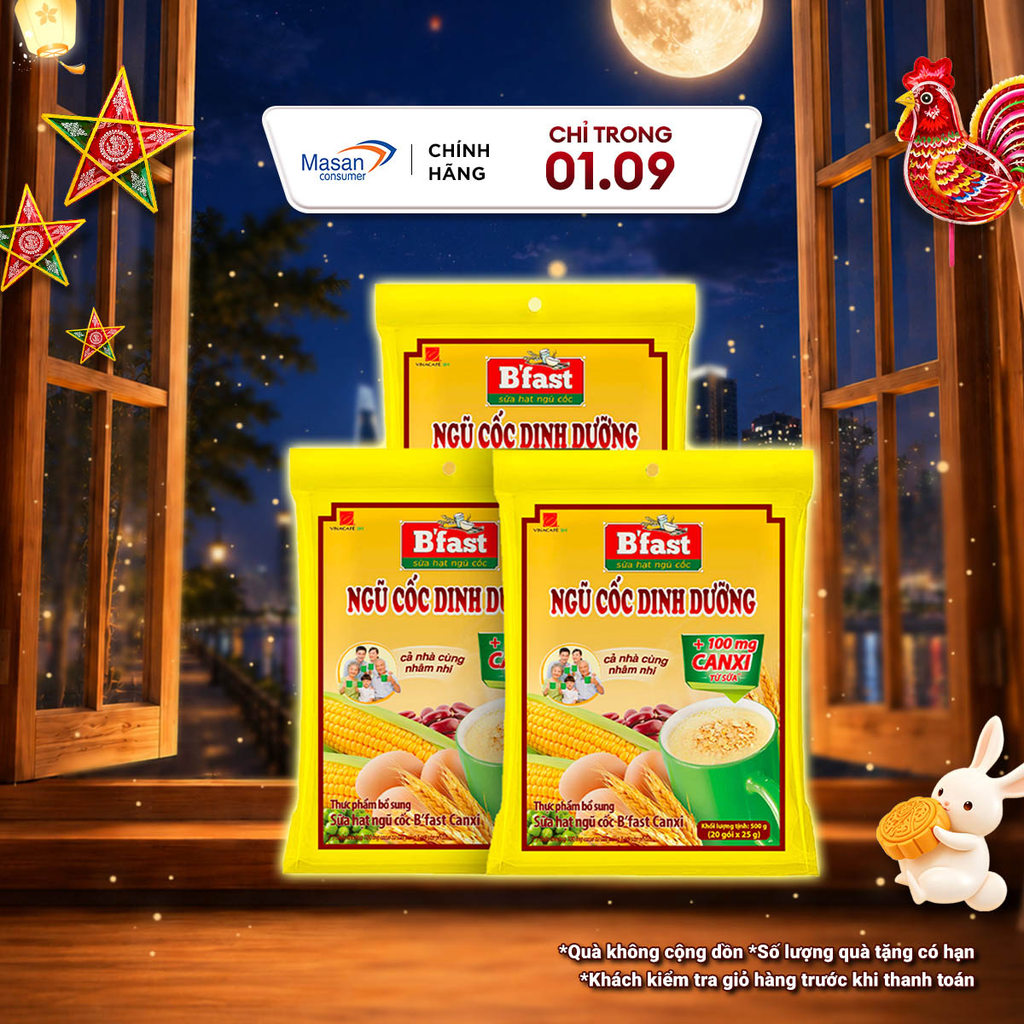 Combo 3 Túi Sữa Hạt Ngũ Cốc B’Fast Canxi – Túi 20 Gói x 25g