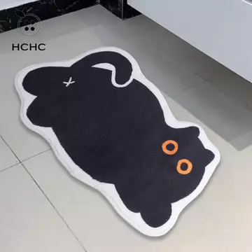 Thảm trải sàn hình mèo HCHC, Thảm trải sàn mèo đen chống trượt, Thảm vào cửa siêu mềm Thảm trải sàn thấm hút dễ thương Phòng ngủ
