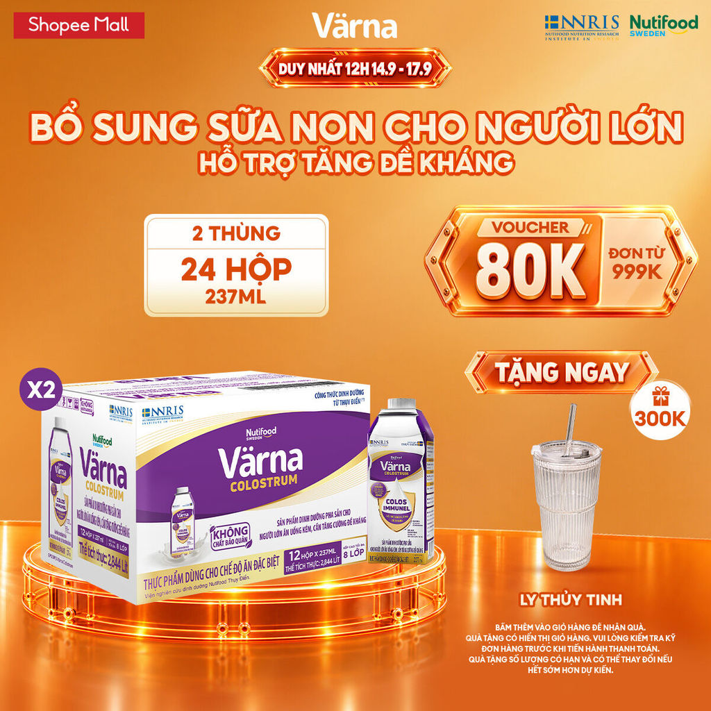 [COMBO ĐỀ KHÁNG 2] Combo 2 Thùng 12 Hộp Sữa Bột Pha Sẵn Varna Colostrum (24 Hộp GIấy) Bổ Sung Sữa Non Tăng Đề Kháng