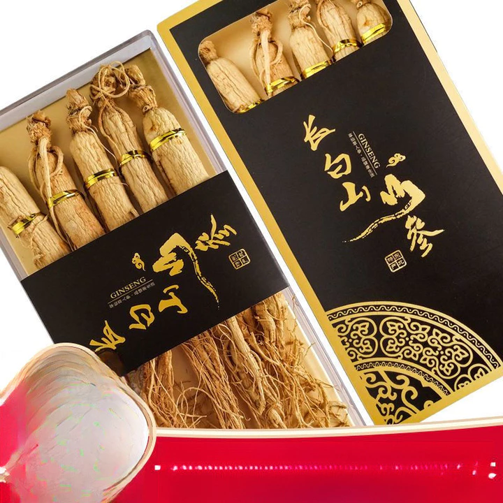 Hàng sẵn có Nhân sâm khô 5 que Gói nhân sâm Bạch sâm Núi Nhân sâm Tươi đích thực Súp rượu vang Đông Bắc Đặc sản Sức khỏe 9.23