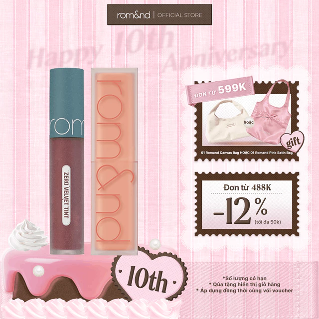 Combo Son kem lì Romand Zero Velvet Tint + Son Thỏi Romand Zero Matte Lipstick