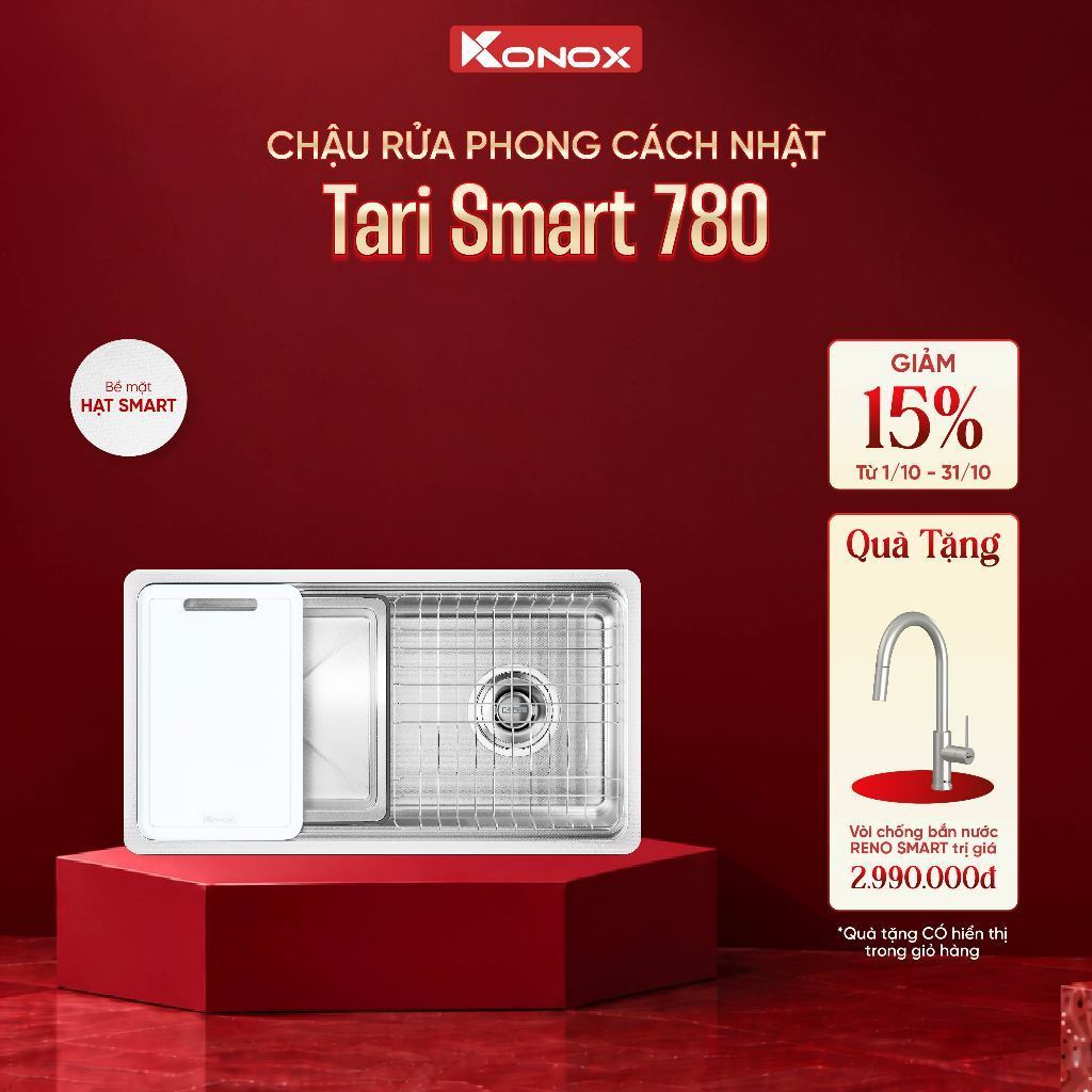 [TẶNG VÒI] Chậu rửa bát inox 1 hố chống xước Konox TARI SMART 780 phong cách Nhật - Bảo hành 10 năm