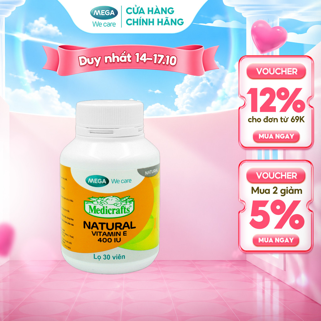 Viên uống bổ sung Vitamin E Mega We Care MEDICRAFTS® NATURAL 400 IU bổ sung dự phòng và thiếu hụt E (30 viên) – TPBVSK