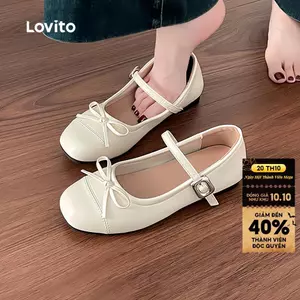 Lovito Giày Búp Bê Thanh Lịch Phù Hợp Cho Công Sở Đi Làm Đi Làm Hàng Ngày Kiểu Dáng Đơn Giản Thoải Mái Màu Be Dành Cho Nữ BFFB124FX025