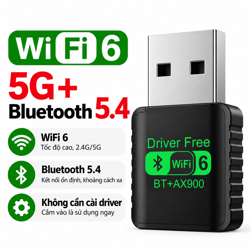 USB WIFI 6 THU PHÁT WIFI 1000MBPS, CARD MẠNG KHÔNG DÂY 2 BĂNG TẦN 2.4G ...