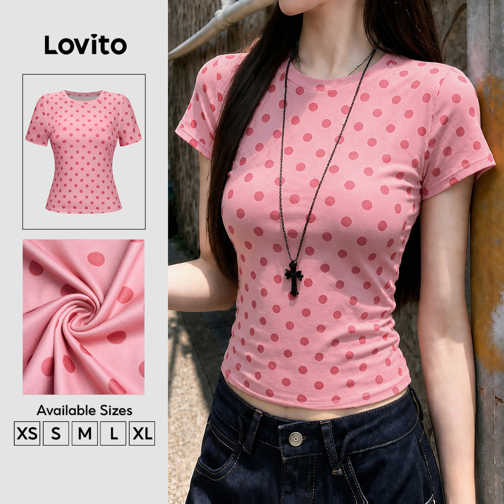 Lovito Áo thun nữ đơn giản họa tiết nhẹ nhàng mùa xuân/hè màu hồng nhạt TSK9P2D498