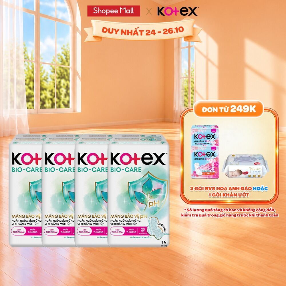Combo 4/Combo 8 gói Băng vệ sinh Kotex Biocare Ban Ngày SMC 23CM - 16 miếng/gói
