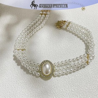 Onetimingfine Pháp Retro Hương Thơm Nhỏ Ba Lớp Ngọc Trai Vòng Cổ Flash Ngọc Trai Váy Cưới Xương Đòn Dây Xích Nữ Cổ VN