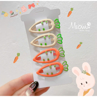 MEOWU SET 4 kẹp Mái Cà Rốt Mix Màu Nhám Đáng yêu Dễ Thương Ngộ Nghĩnh Cho Bé Gái